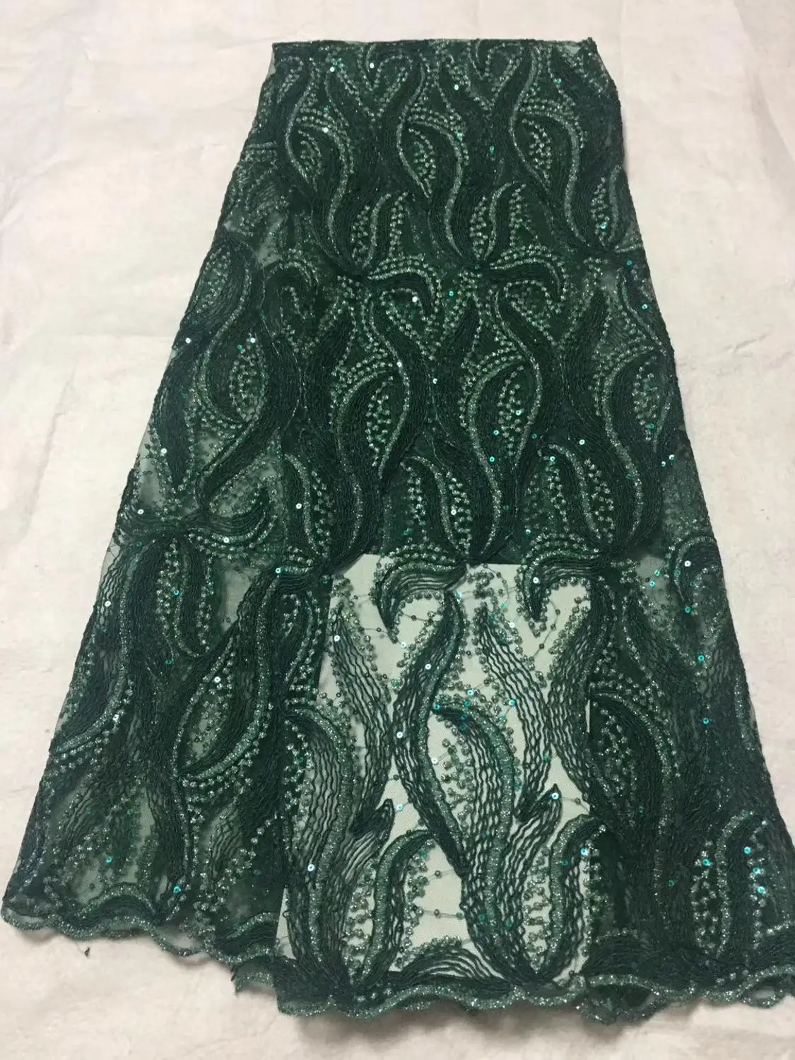 

French lace fabrics 5yds/pce green sequins embroidery mesh fabrics women gorgeous luxury party event asoebi bright dress 2019