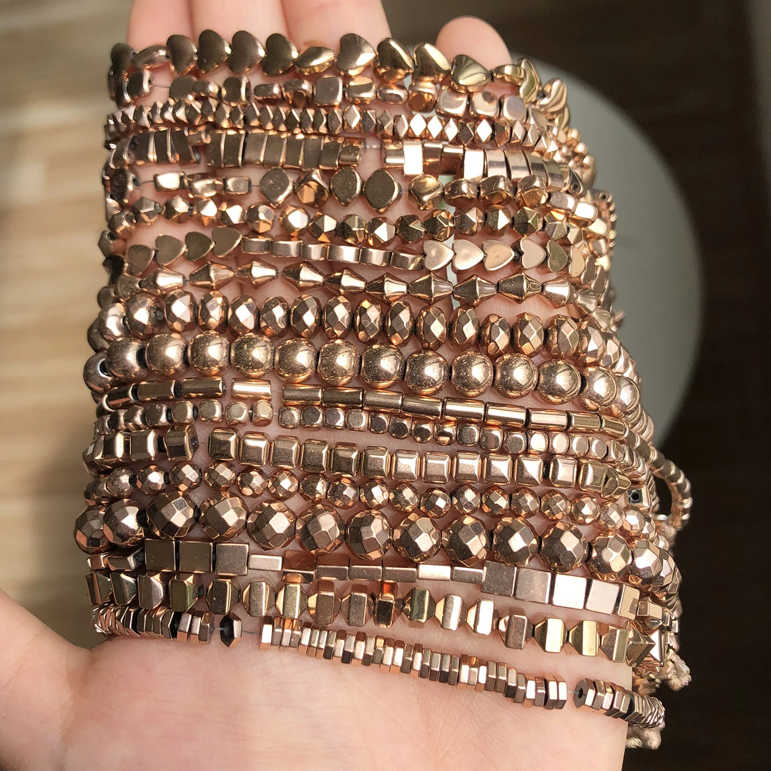 Farbbeständigkeit Rose Gold Überzogene Hämatit Perlen Natürliche Rondelle Perlen Für Schmuck Machen DIY Charms Armband Zubehör 15'' – Detail 9