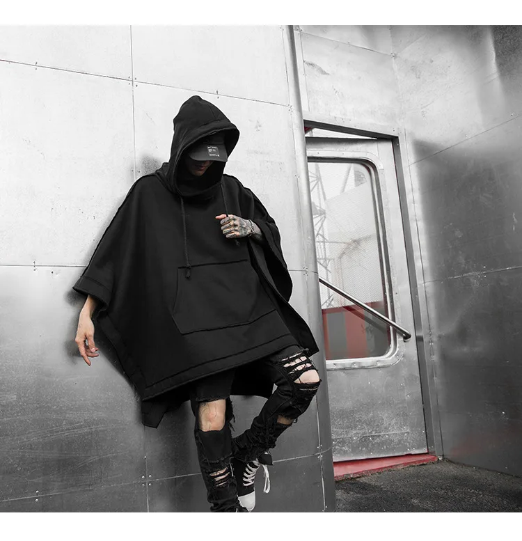 Mens Gothic Punk Long Sleeve Cloak Cape Hip Hop Streetwear Coat Jacket Outerwear