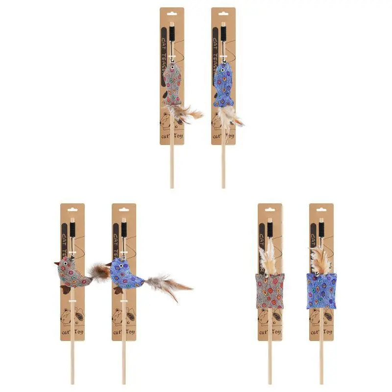 Дразнилка для кошки игрушка деревянная палочка с колокольчиком цветочная ткань Catcher Интерактивная эластичная струна(случайный цвет