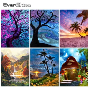 

EverShine Oil Painting By Numbers Drawing Canvas Landscape Hand Painted Tree Wall Art Children's Room Decor