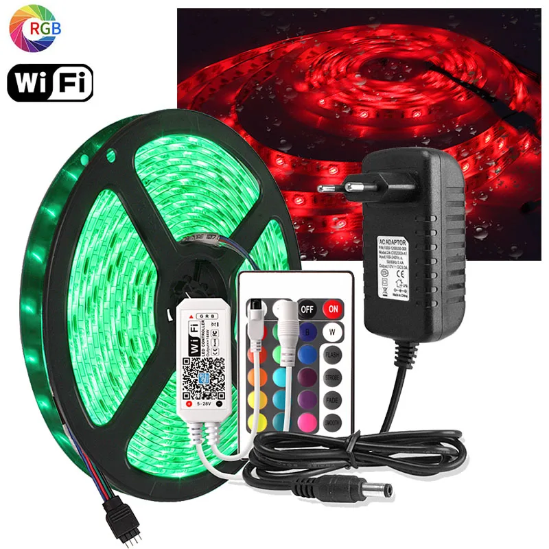 

LED Strip 5050 DC12V Waterproof Ribbon Led Diode Tape RGB With Wifi Controller 5M Led Strip Light For Kitchen Bedroom Decoration