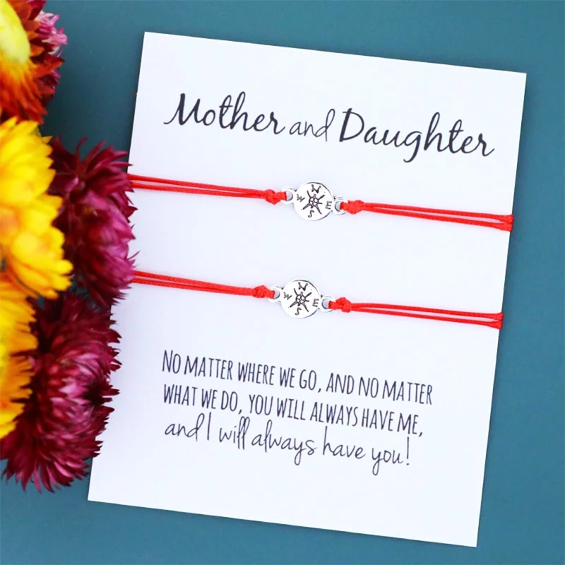 de dos pulseras a juego para madre pulseras ajustables con dijes, brújula, regalo para hija, joyería|Pulseras de hilo| - AliExpress