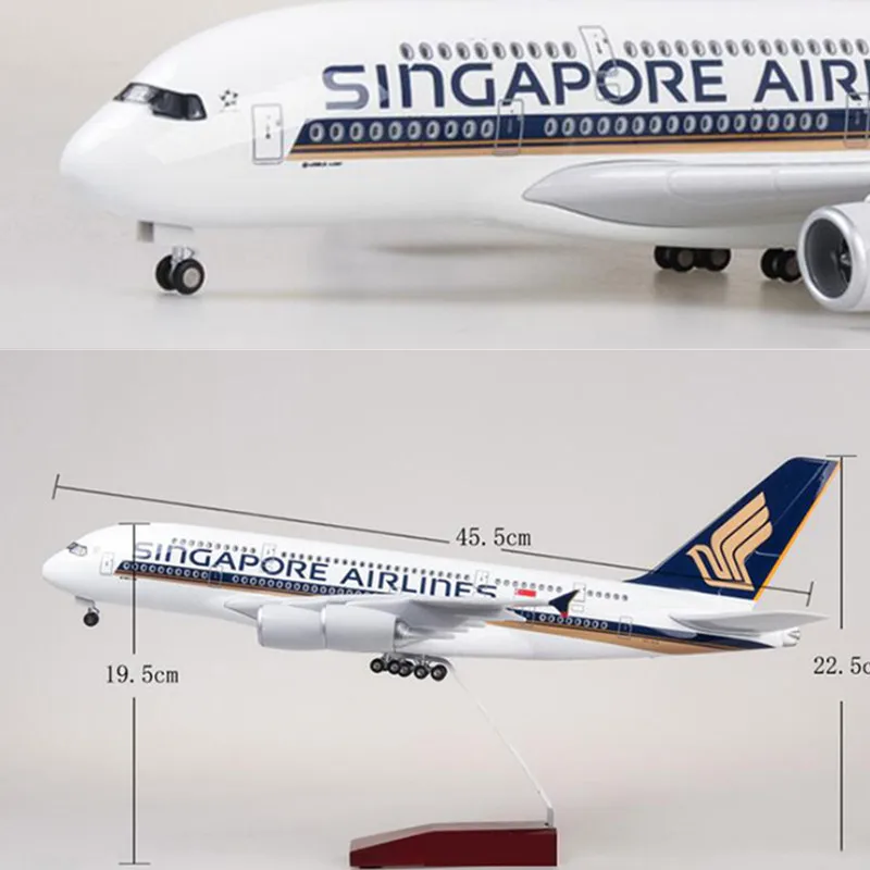 50,5 см коллекция моделей 1/160 самолет Airbus A380 Сингапур Авиакомпания игрушка с светильник и колеса литой под давлением пластиковый самолет из смолы