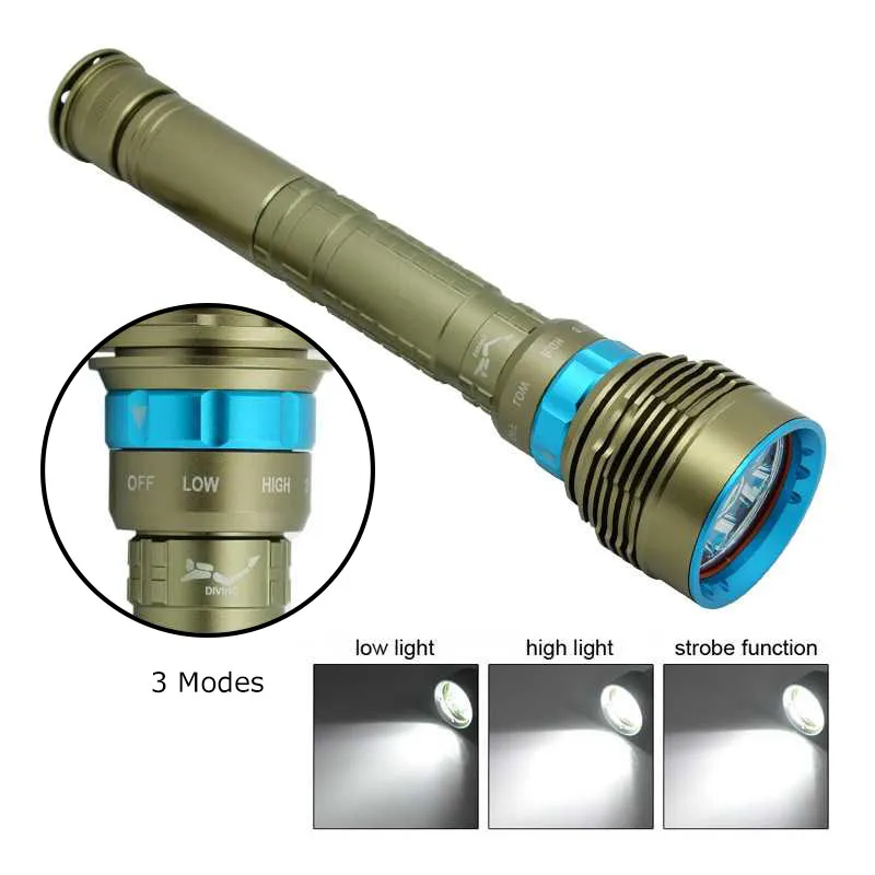 

Super Bright 15000LM 7*L2 Scuba Flashlight Underwater 3 Modes Dive Torch Light 3 Modes Waterproof Diving Lanterna for Camping