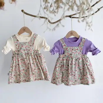 

Baby Girls Floral Dress Fake Two-piece Party Princess Dresses For Girls Clothes Cotton Baby Dress