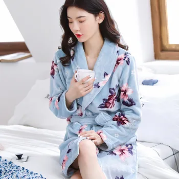 

Factory direct flannel coral fleece autumn and winter new long ladies robe