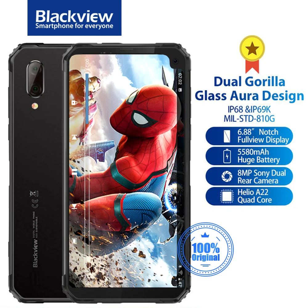 Blackview BV6100 IP68 и IP69K водонепроницаемый прочный стиль Dual Gorilla Android 9,0 NFC 6,8" экран смартфон 5580 мАч мобильный телефон