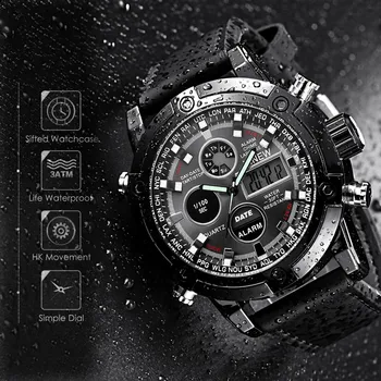 

Luxury Dual Movt Men's Leather Quarz Analog Digital LED Sport Wrist Watch