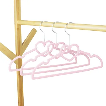 

33cm 10 pcs/lot Flocking Hangers for Kids Heart-shaped Clothes Hanger Non-slip Baby Suit Drying