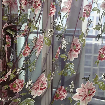 

Floral Purple Tulle Curtains Window for Living Room The Bedroom Window Treatments Voile Sheer Curtains for Kitchen Drapes Panel