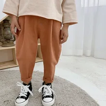 19 новые весенне-осенние товары, детские брюки для мальчиков и девочек Корейский стиль, Детские хлопковые Саржевые ультра-эластичные повседневные брюки с принтом