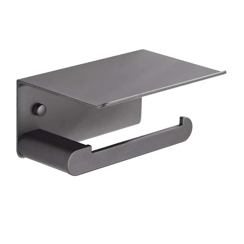 1PC Space Aluminum Gray Toilet Paper Holder with Phone Shelf Bathroom Tissue Holder Toilet Paper Roll