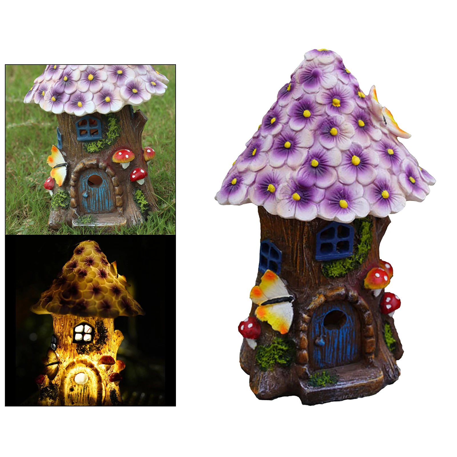 Mini Solar Light Fairy House Statue Home Outdoor Fairy Garden Path Decor Kit
