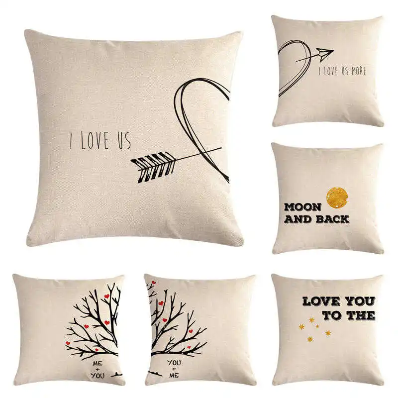 

Antlers Branch Love Linen Cotton Throw Pillow Case Cushion Cover Home Decor