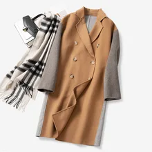 Осенне-зимнее Новое двубортное длинное шерстяное пальто с лацканами на осень и зиму