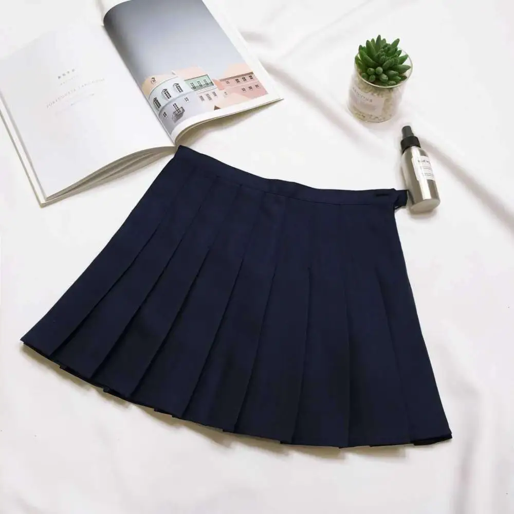 Женская юбка в стиле преппи с высокой талией шикарные юбки в складку летние студенческие женские плиссированные юбки idol Милая Девичья танцевальная юбка - Цвет: Черный