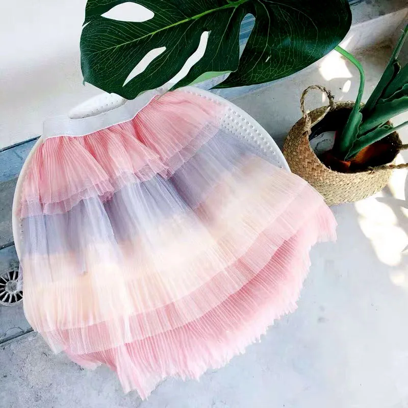 Весенне летняя многослойная юбка для девочек пачка малышей Детская длинная