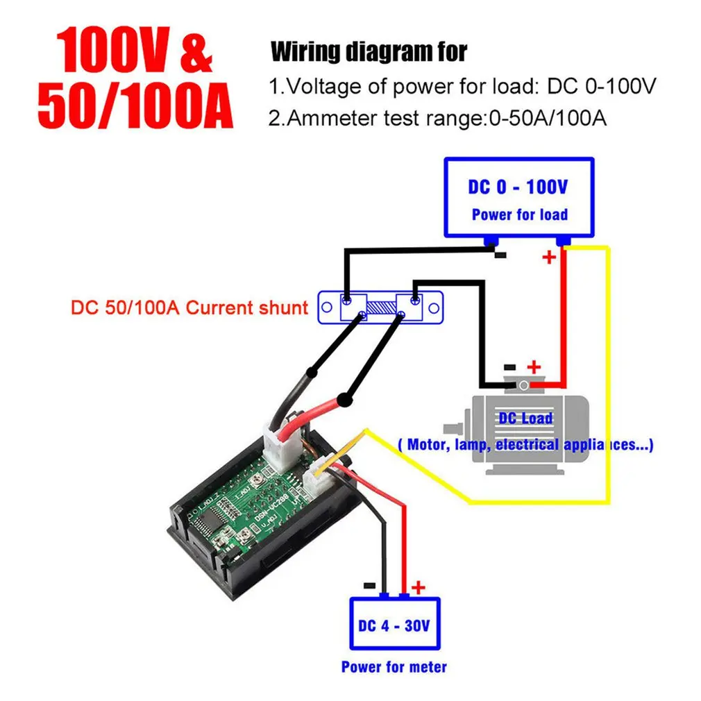 Светодиодный цифровой вольтметр Амперметр Us Dc 100V 10/50 / 100A Вольтметр Led двойной