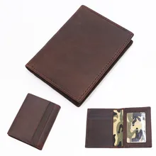  SIMLINE Genuine Leather Credit Card Holder For Men Vintage Short Handmade Bifold Slim Small Man Wallet Purse Driver License Case 