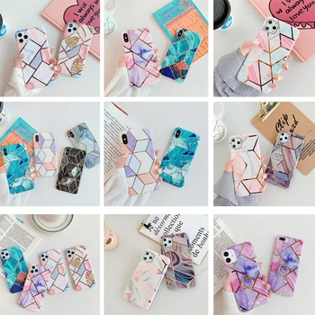 

100PCS Geometric Marble Phone Case For iPhone 11 Pro Max XR X XS Max 7 8 6 Plus Case Soft IMD Electroplate Phone Back Cover
