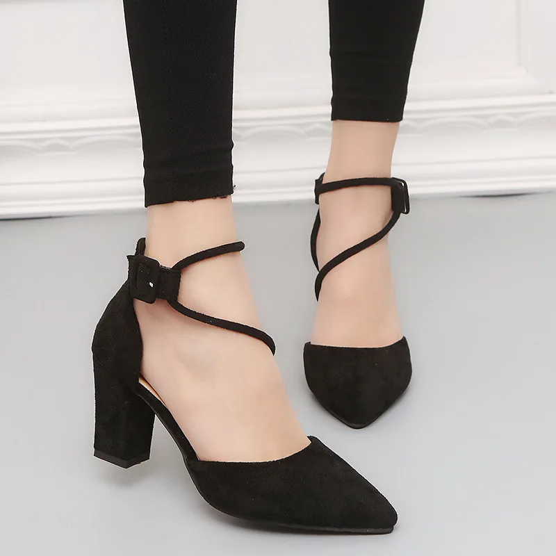 

2019 New Women Pumps Fashion Women Shoes Party Wedding Super Square High Heel Pointed Toe Red Wine Ladies Pumps