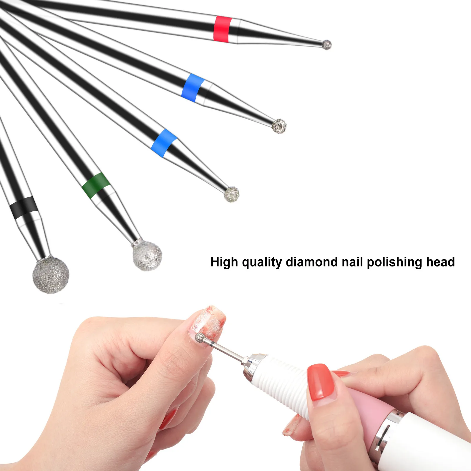 BNG 5PCS Cuticle Cleaner Bits Diamond Nail File Drill Ball Head Rotary Burr Set 3/32" Drill Bit for DIY Nail Art Salon Manicure 6