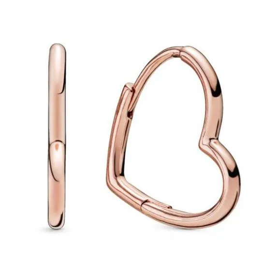 Original 925 Sterling Silver Earring Pan Rose Small Asymmetric Heart Stud Earring For Women Wedding Gift Fine Jewelry