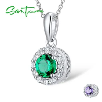 

SANTUZZA Silver Necklaces Pendants For Women 925 Sterling Silver Slide Necklaces Pendant Round Purple Green Trendy Fine Jewelry