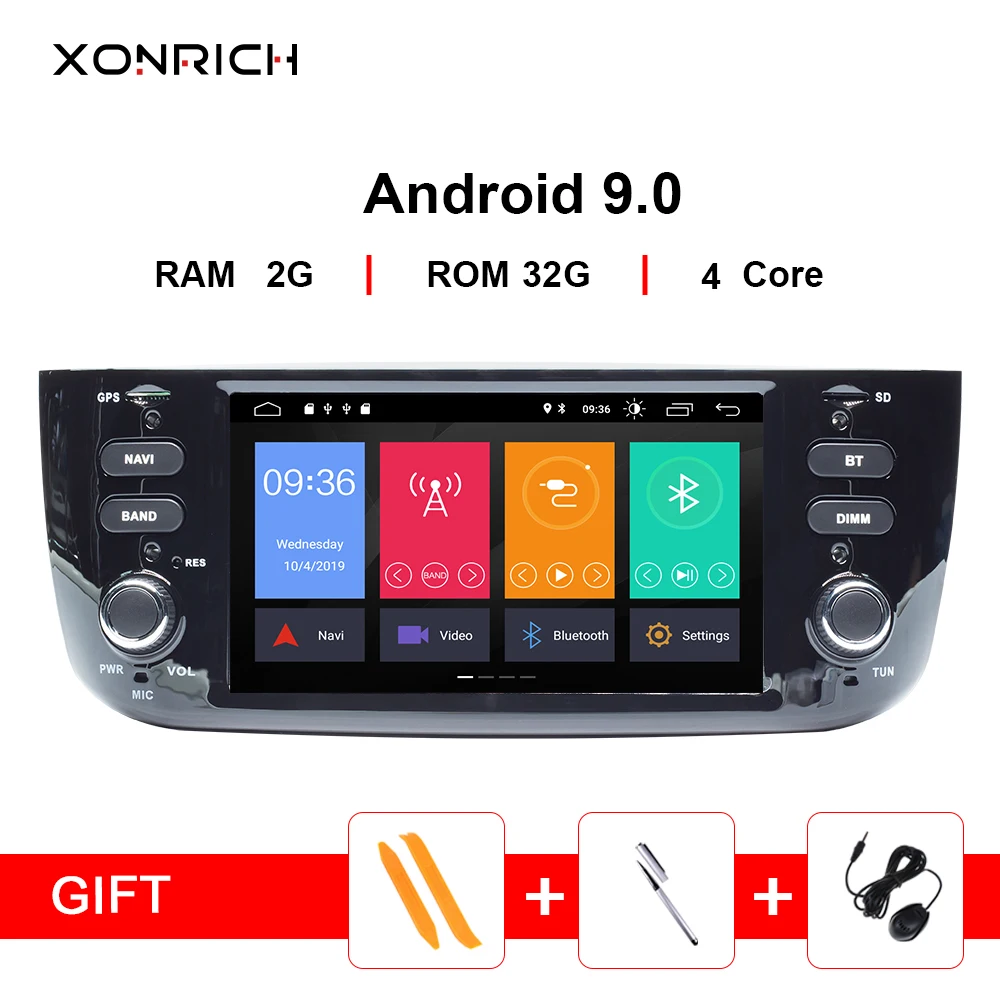 Xonrich Автомобильный мультимедийный плеер 1 Din Android 9 для Fiat/Linea/Punto evo 2012- gps Навигация DVD стерео Automotivo радио DSP