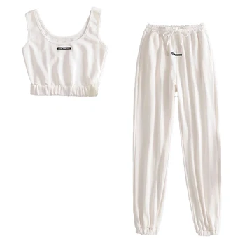 

2020 New Summer Women 2 piece set tracksuit tank tops sleeveless & pants trousers elastic waist ensemble jogging femme