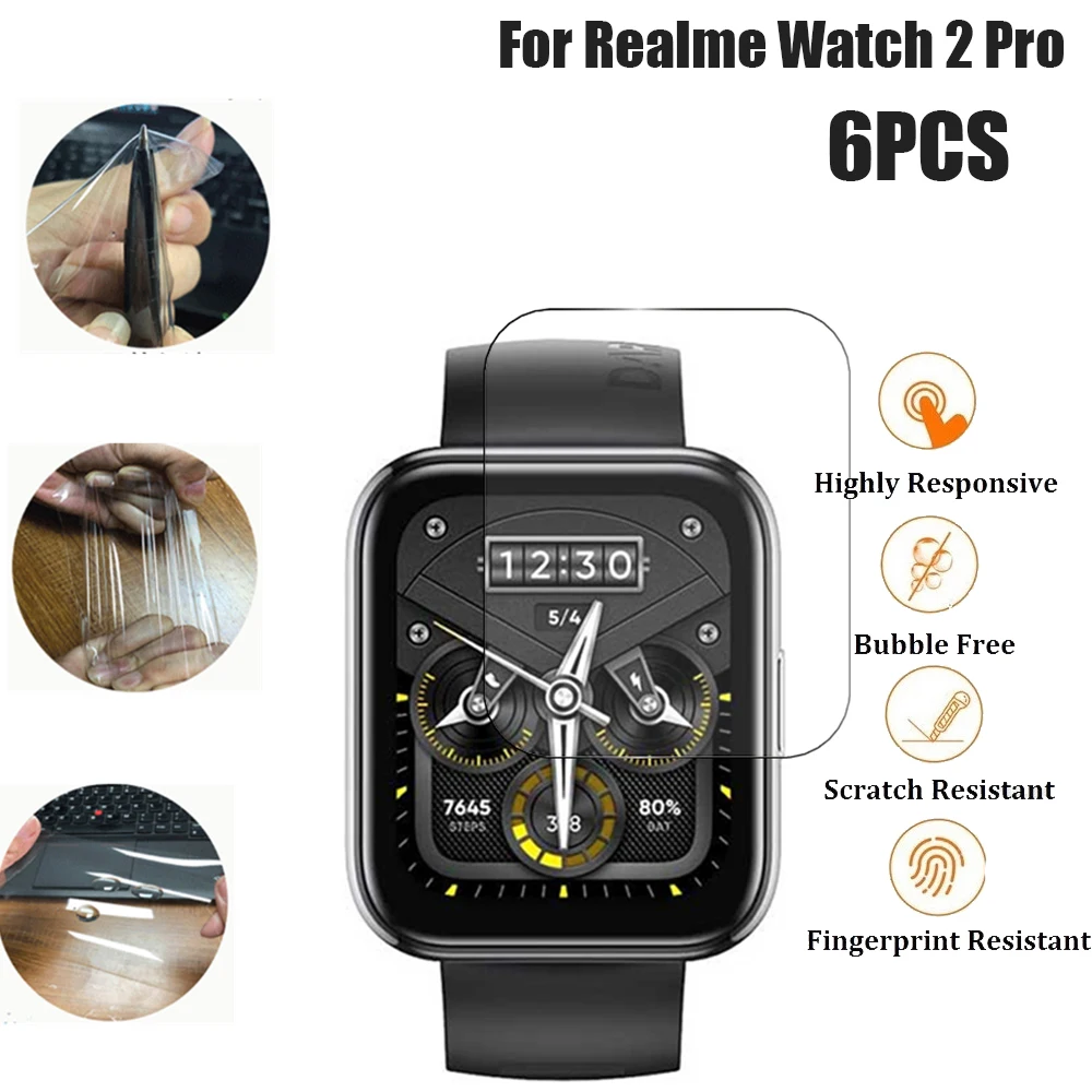 

6PC/ lots Protective Film For Realme Watch 2 Pro Full Screen Protector Cover Soft Hydrogel HD Clear Guard Protection Tpu films