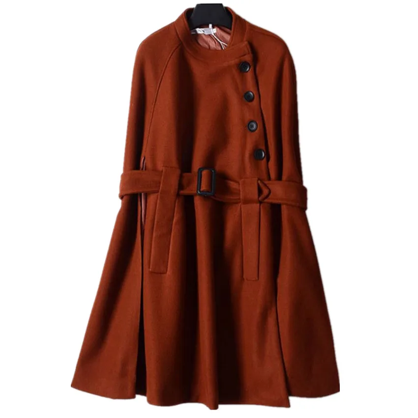 

Women 2021 NEW Fashion Warm Woolen Cloak Blend Loose Autumn Winter Cape Coat Poncho Cardigan Cloak