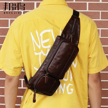 

Genuine Leather waist bag men's leisure sports small mobile phone bag head layer cowhide chest bag soft leather waist small bag