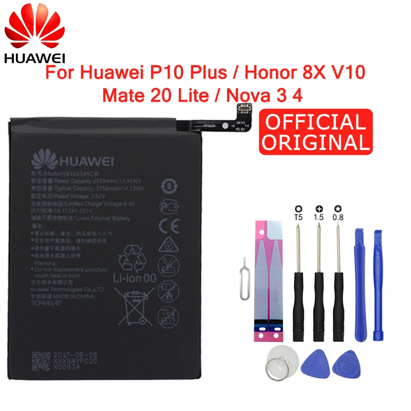 Hua Wei аккумулятор для телефона HB386589ECW 3650 мАч для huawei P10 Plus Honor 8X View 10 V10 mate 20 Lite Nova 3 4 батареи инструмент