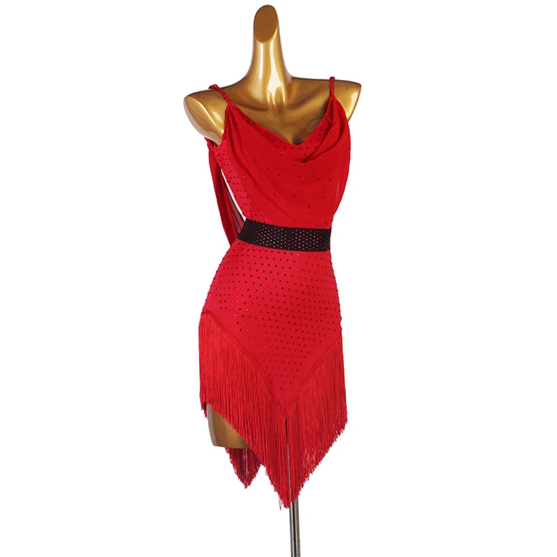 

Women's Dress Hot Rhinestone Latin Dance Dress Competition Dress Performance Clothing Adult Sling Samba Rumba Dance Dress