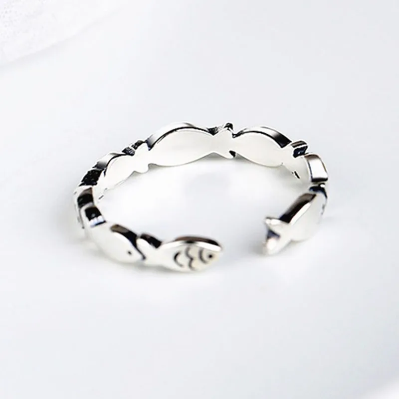 Boho Vintage Silver Color Fish Rings for Women Lover Finger Ring Valentines Day Gifts Creative Adjustable Opening Ring Jewelry finger ring silver ring opening ring adjustable rings animal ring