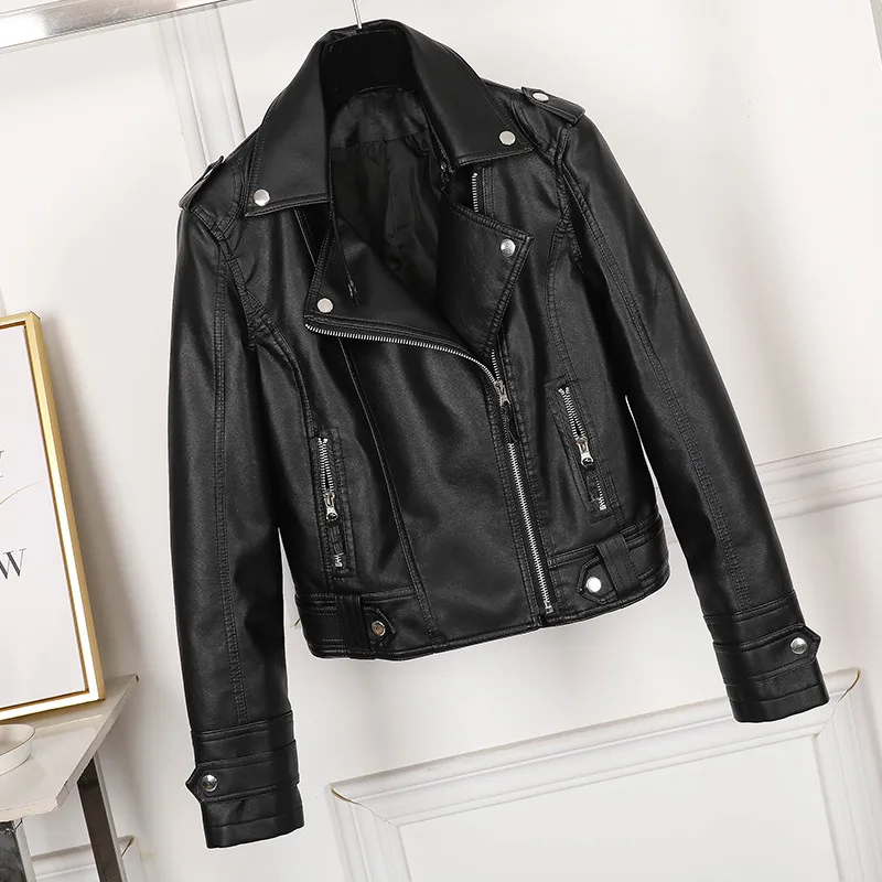 Aelegantmis Fashion Slim Women Faux Leather Jacket Casual Biker Motorcycle Jackets Female Punk Streetwear Spring Autumn Coat