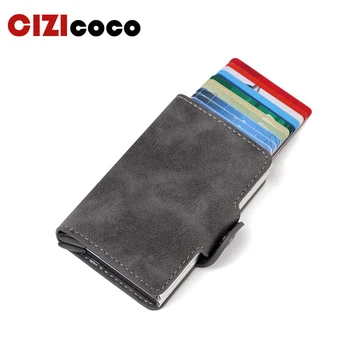 

Men and Women Card Protector Antitheft Double Metal Box Card Holder Automatic Pop Up Card Wallet Casual PU Leather Card Bag Gift