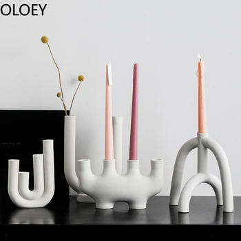

Nordic Creative Ceramic Candlestick White Candle Holders Modern Living Room Candle Stand Tall Ornament Centros De Mesa Para Boda