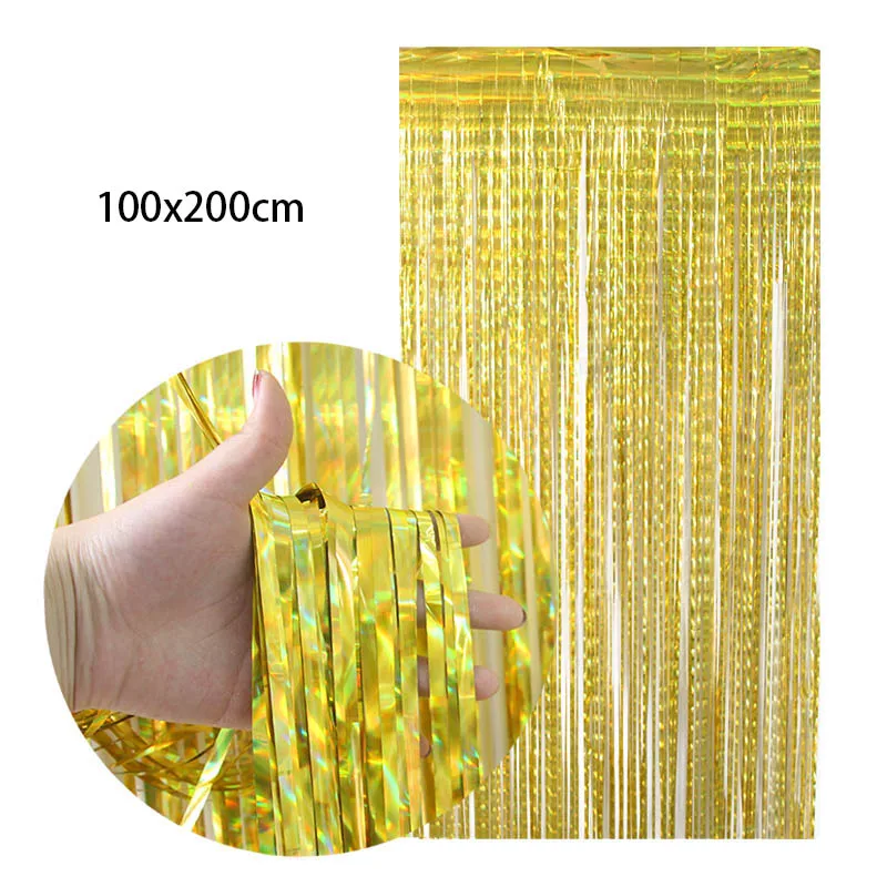2m tinsel curtain WEIGAO, золотые звезды, одноразовые бумажные тарелки и стаканы, соломинки и салфетки, наборы посуды для взрослых и детей, принадлежности для дня рождения, Золотая тема - Цвет: 2m tinsel curtain