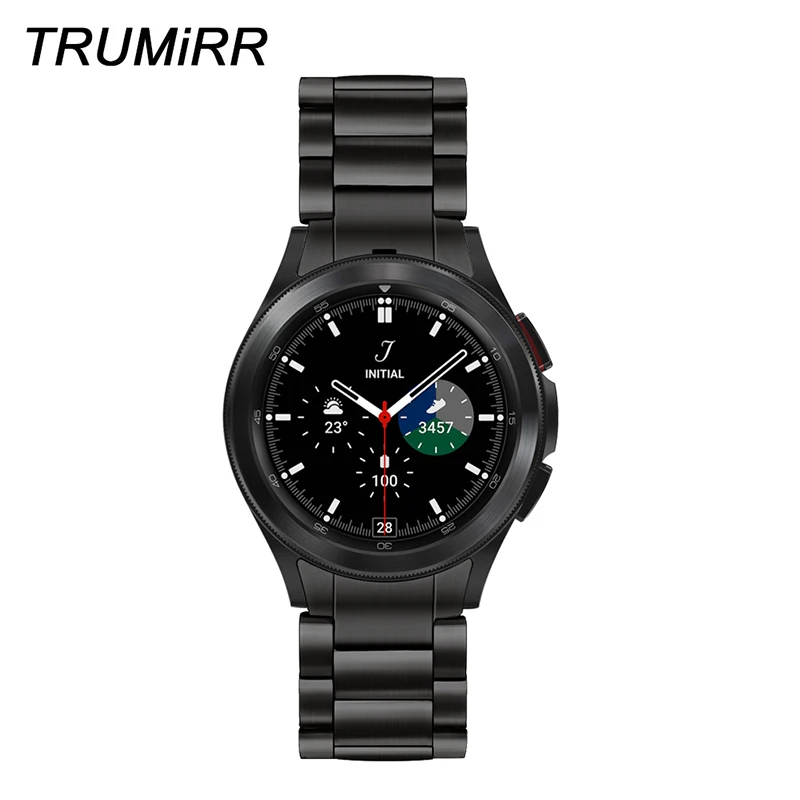 TRUMiRR No Gaps Titanium Band for Samsung Galaxy Watch 4 / Watch4 Classic 46mm Watchband Solid Clip Strap Metal Wristband Black | Наручные