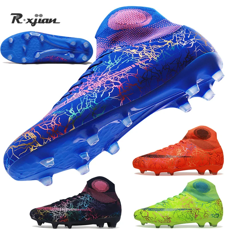 Shoes Soccer Cleats Football-Boots Training High-Ankle Outdoor Black Men Sliver Ag/fg-Sole