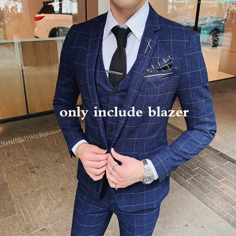 Only Blazer Plyesxale мужской пиджак в клетку, классический черный темно-синий повседневные мужские блейзеры, приталенный осенний высококачественный мужской блейзер Q564 - Цвет: Only Blazer
