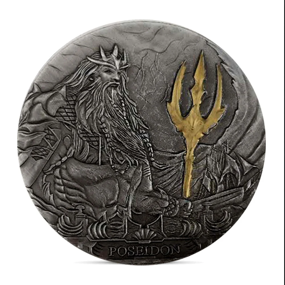 

Poseidon Silver Gold Trident Plated Coin Souvenir Gift Crafts Cosplay Metal Badge