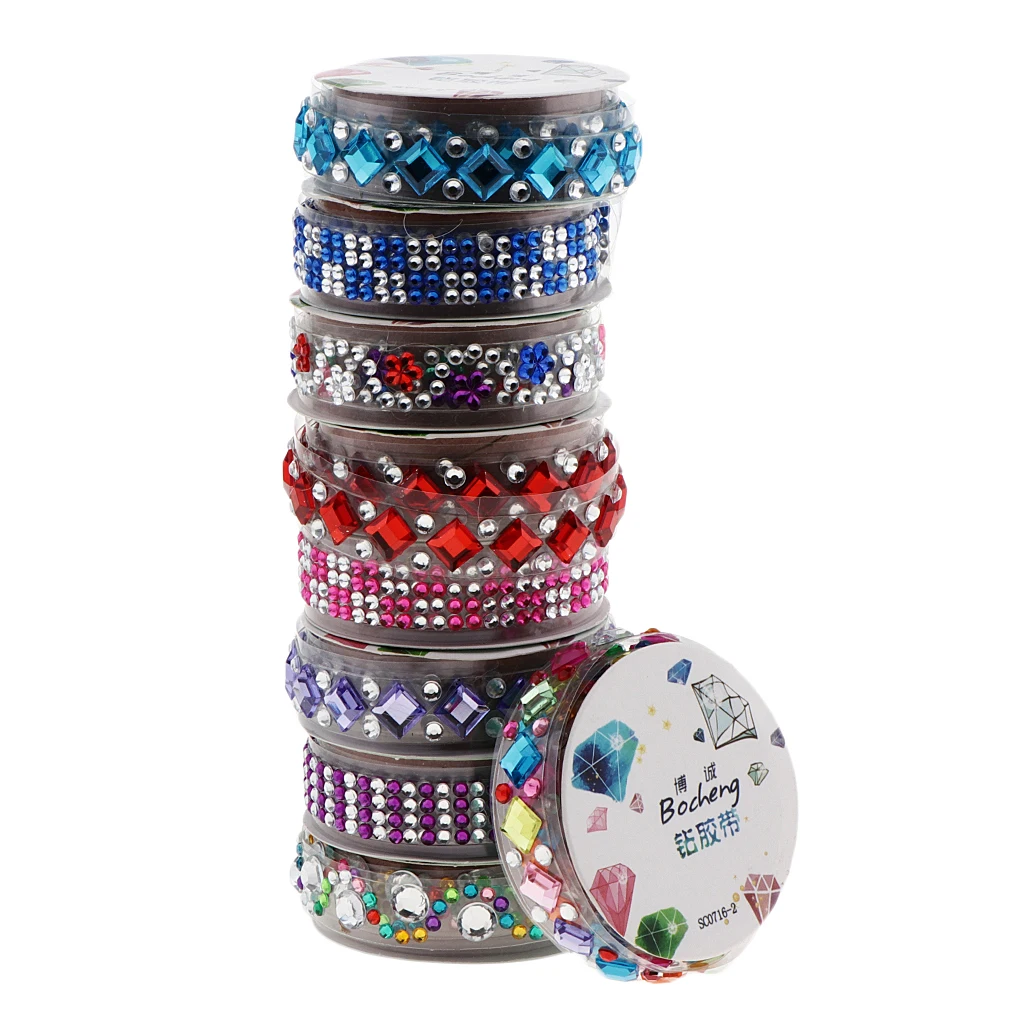 6 Rolls Bulk Lots Self-Adhesive Rhinestone Sticker Bling Craft Jewels Crystal Gem Stickers Tape Roll Assorted Size and Shapes