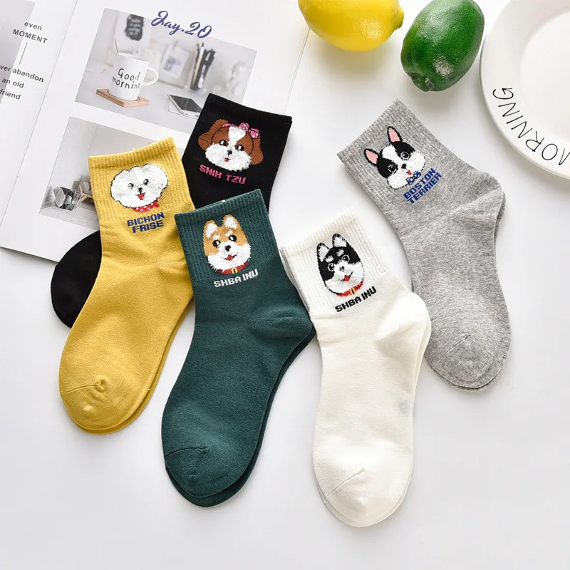 SP& CITY, 5 пар, Kwaill, женские Носки с рисунком собаки, короткие носки до щиколотки, милые повседневные хлопковые носки, Ulzzang, уличная одежда