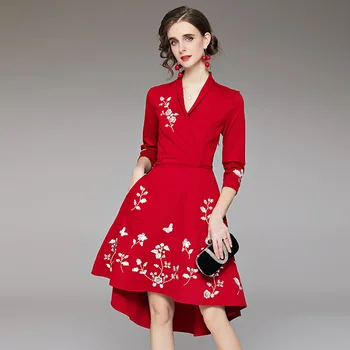 

2020 NEW superior quality spring Women Sexy Irregular Embroidery Party Dress 2xl winter Asymmetric celebrity V-neck sexy dresses