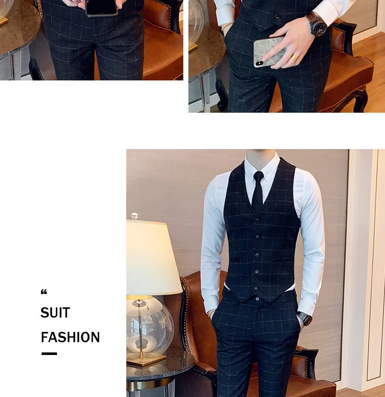 Small Suit Waistcoat Men Spring And Autumn Business Casual Vest Suit Korean-style Slim Fit Plaid Handsome Fashion Vest