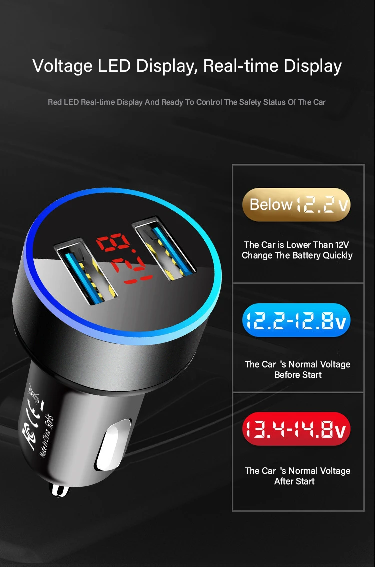 Переходник USB для зарядки в машине 3.1A с цифровой светодиодный Дисплей Универсальный двойной слот для Mini USB телефон автомобильное Зарядное устройство для смарт-телефон/планшет